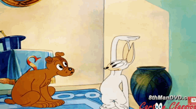 a cartoon of a dog and a rabbit with the words 8thmandvd.com on the bottom right