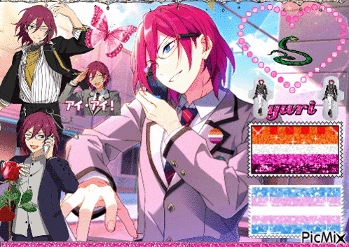 a collage of anime characters with yuri written in the middle