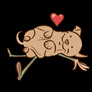 a drawing of a dog laying on its back with a red heart above it