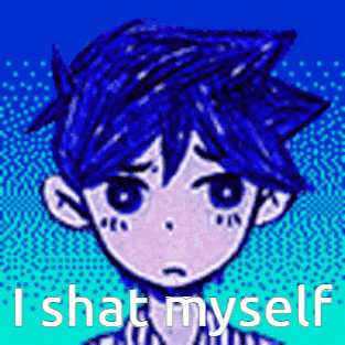 a picture of a boy with blue hair and the words i shat myself