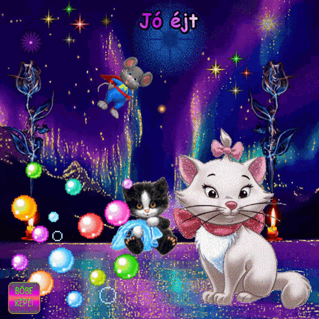 a picture of a cat and a mouse with the words jó éjt