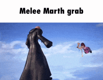 a picture of a man and a girl with the words melee marth grab below them
