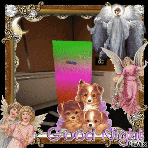 a picture of angels and puppies says good night picmix