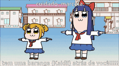 a cartoon of popeye and marcela with the words tem uma baranga ( kaidi ) atrás de você !!!