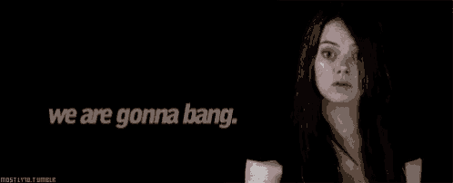 a woman in a black shirt with the words we are gonna bang