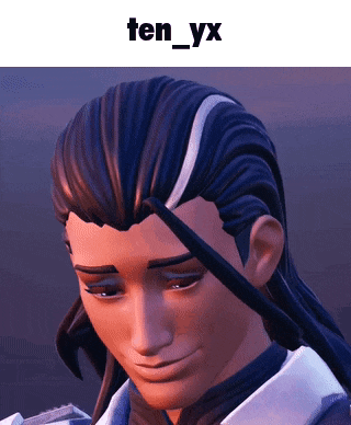 a close up of a cartoon character with the name ten_yx on top