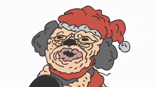 a cartoon drawing of a man wearing a santa hat and scarf