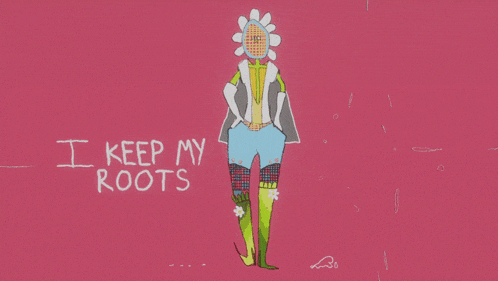 a drawing of a person with the words i keep my roots low and my heels below them