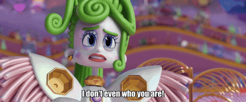a cartoon character with green hair says i don t even who you are