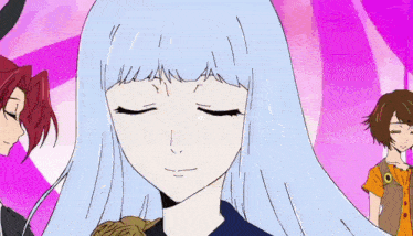 a cartoon of a girl with blue hair and closed eyes
