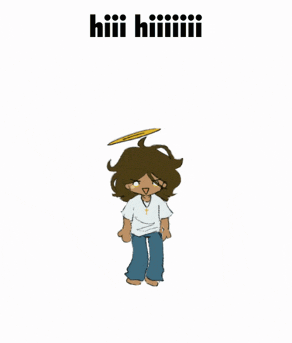 a cartoon of a girl with a halo on her head and the words hiii hiiiii