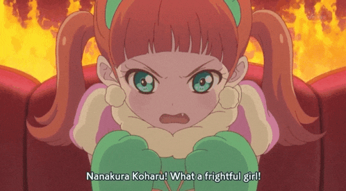 nanakura koharu what a frightful girl is written on a cartoon