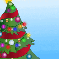 a cartoon christmas tree with a star on top and ornaments