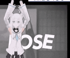 a 3d anime girl is standing in front of a sign that says lose