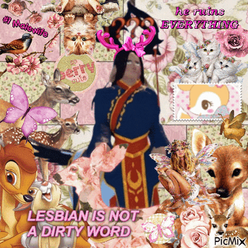 a collage of animals and flowers with the words lesbian is not a dirty word
