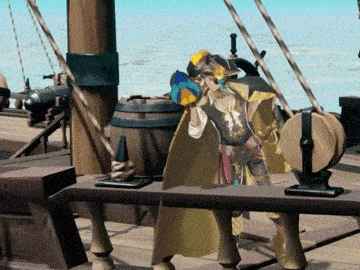 a pirate with a parrot in his hand on a ship