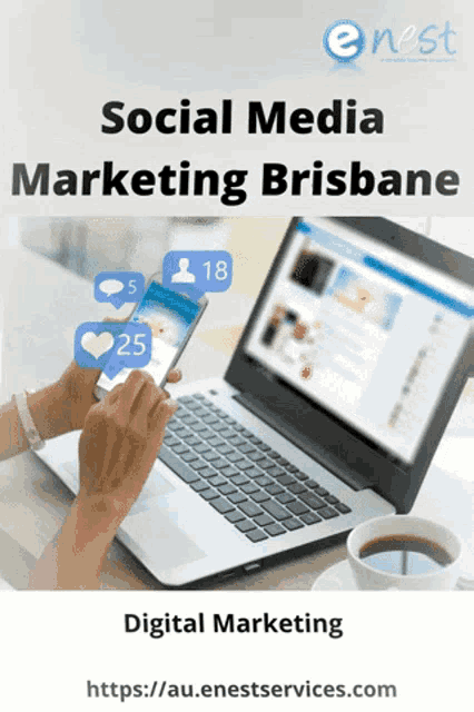 an ad for social media marketing brisbane shows a person using a phone
