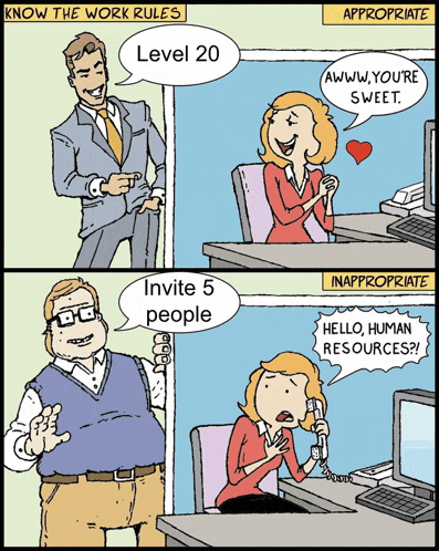 a cartoon shows a man talking to a woman who is talking on a phone