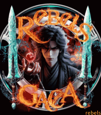 a rebels gaga logo with a man holding a red ball