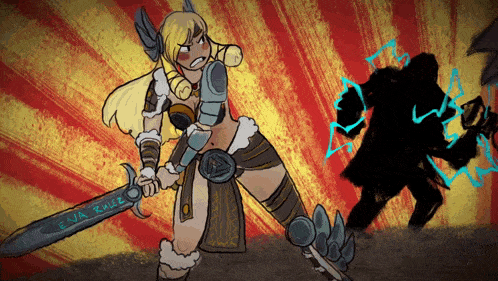 a cartoon drawing of a woman holding a sword that says eva rulez