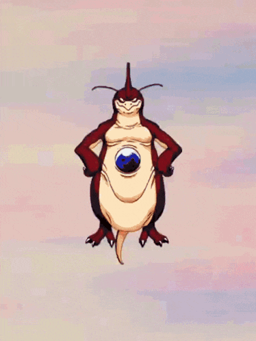 a cartoon drawing of a red monster with pink wings