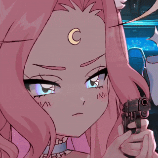a girl with a crescent moon on her forehead