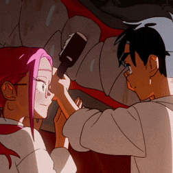a cartoon drawing of a man and a woman looking at each other
