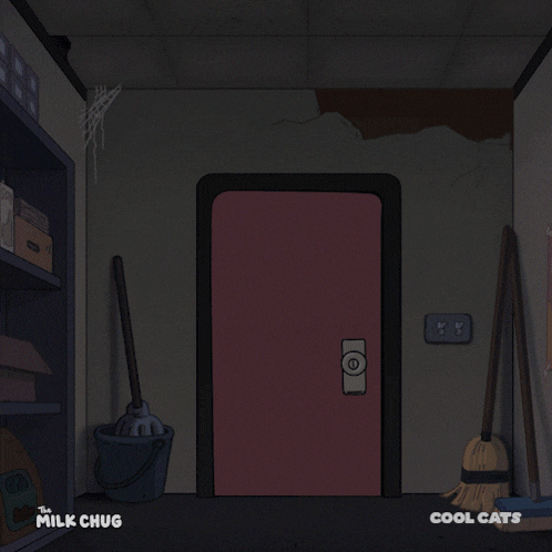 a cartoon of a rat standing in a doorway with the words cool cats on the bottom