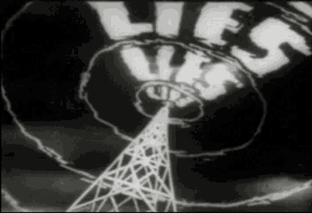 a black and white drawing of a tower with the words lies up written on it .