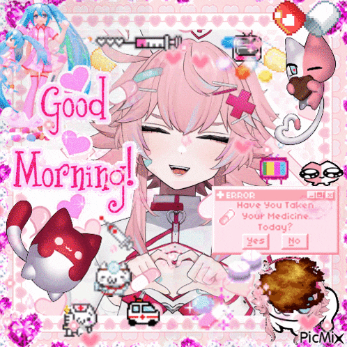 a picture of a girl making a heart with her hands and the words good morning on the bottom
