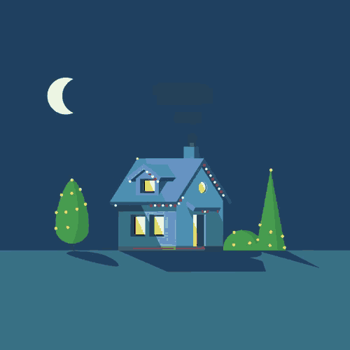 an illustration of a house with christmas lights on the roof