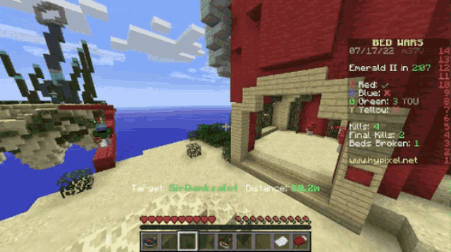 a screenshot of a bed wars game shows emerald ii in 207 at the top