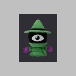 a green wizard with a black eye and purple gloves