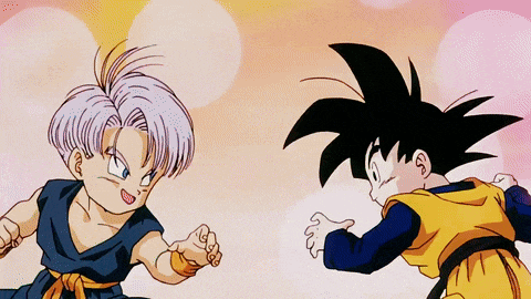 a cartoon of a boy with gray hair and a boy with black hair