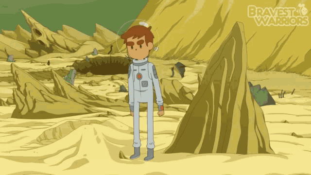 a cartoon of a man in a space suit with the words bravest warriors written on the bottom
