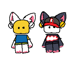 a pixel art drawing of a boy and a girl with ears