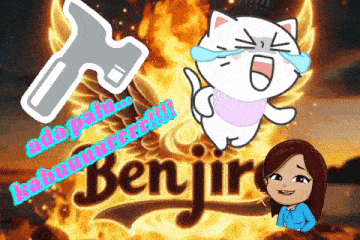 a cartoon of a cat crying next to the word benjir