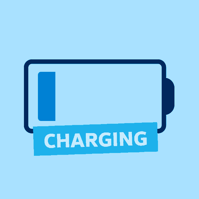 a blue battery with the word charging written on it