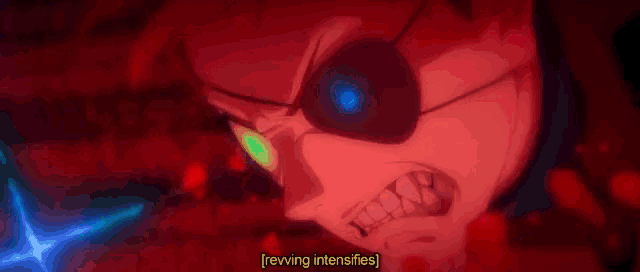 a close up of a person 's face with a red background and the words `` reviving intensifies '' .