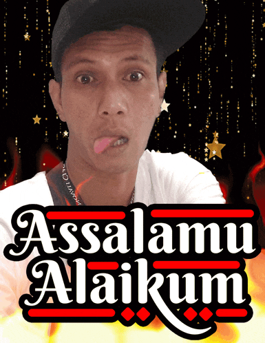 a man sticking his tongue out in front of the words assalamu alaikum