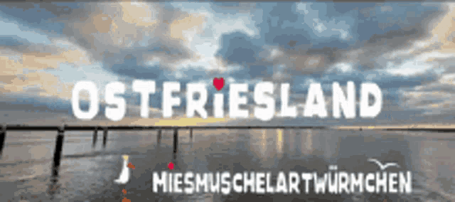 an advertisement for ostfriesland shows a pier in the water