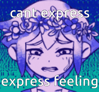 a girl with a flower crown on her head is crying with the words cant express express feeling