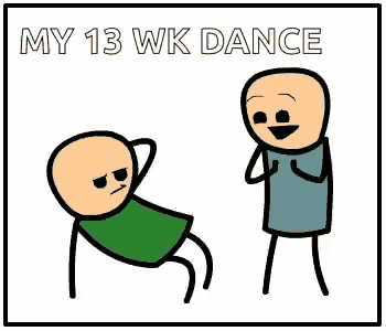 a cartoon of two stick figures standing next to each other .