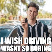 a man is holding a car key in front of a car and says `` i wish driving wasn 't so boring ''