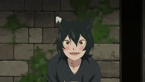 a girl with cat ears is holding a cup of coffee and eating a banana .