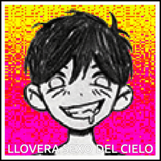 a drawing of a boy with the words llovera sexo del cielo on the bottom right