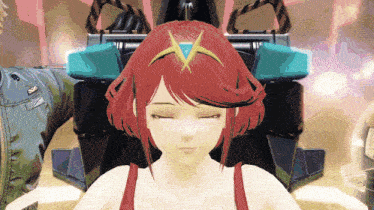 a cartoon character with red hair and a yellow star on her head