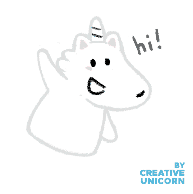 a drawing of a unicorn with the words hi written on it