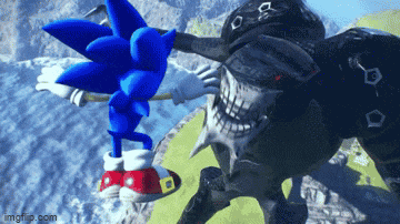 sonic the hedgehog is standing next to a giant monster in a video game