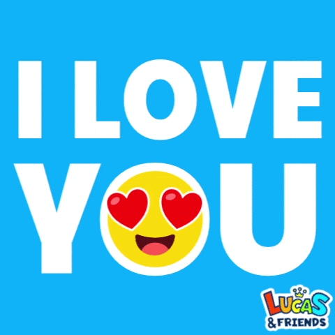 a blue sign that says i love you with a smiley face with hearts in its eyes